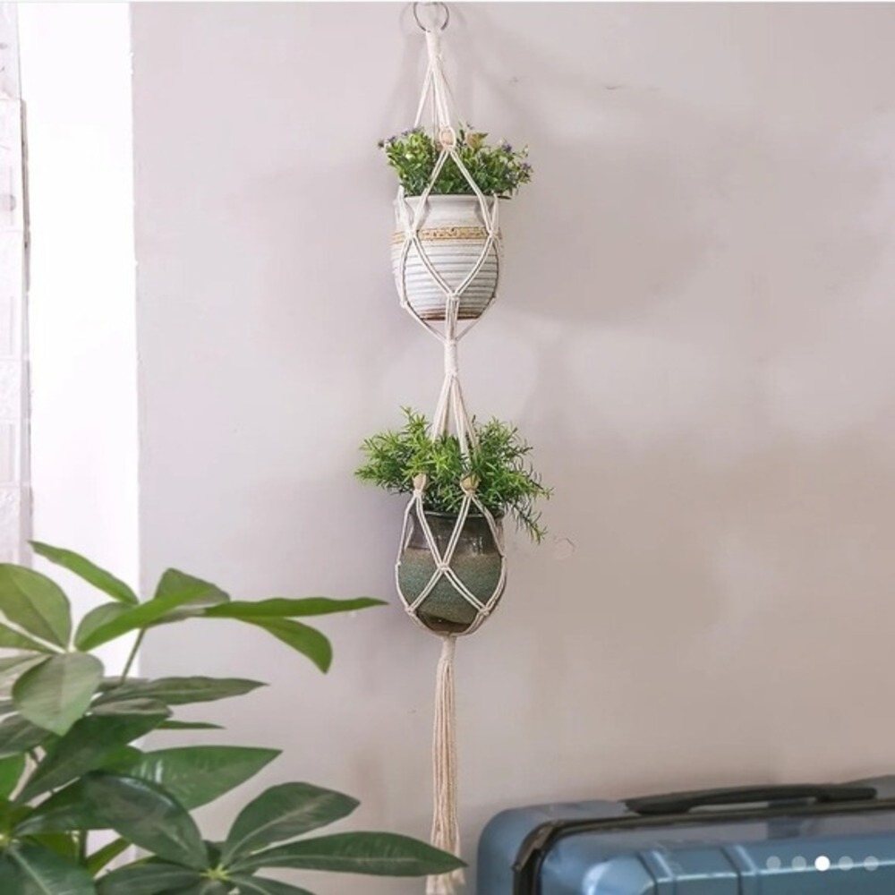 Macrame Bohemian 2-Piece Moroccan Dual Plant Holder Bundle Lot‎ Off-White 40.5"